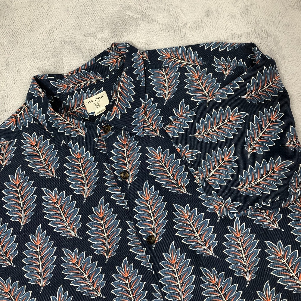 Jack O'Neill Shirt Mens Large Blue Leaf Print Short Sleeve Button Up Relaxed Fit